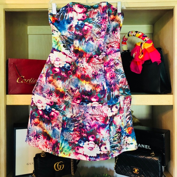 FOREVER 21 FLORAL BUSTIER DRESS W/ BONING - Picture 2 of 8